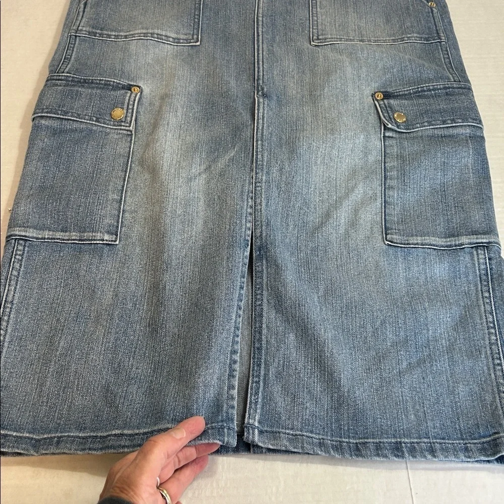 MICHAEL KORS WOMENS CARGO BLUE DENIM MIDI SKIRT SZ 6